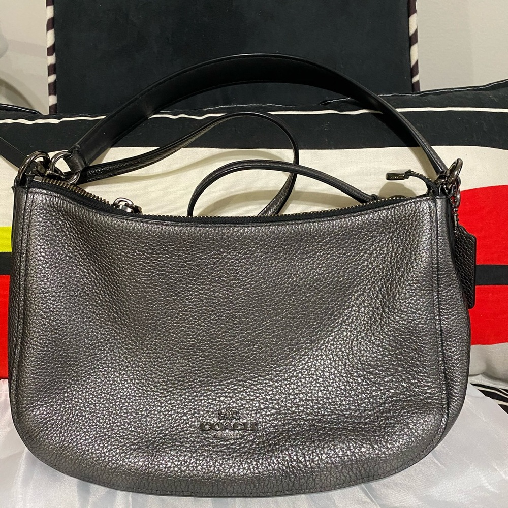 Coach Metallic Graphite Leather Chelsea Crossbody.